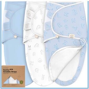 KeaBabies Soothe Swaddle Wraps with Zipper - Blue & White Set
